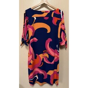 Trina Turk Vinet Scrolling Floral Mini Knit Dress With Slit Tie Sleeve Women's M
